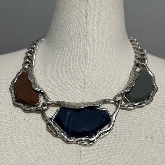 Gray Blue Brown Stone Statement Necklace - Picture 3 of 5